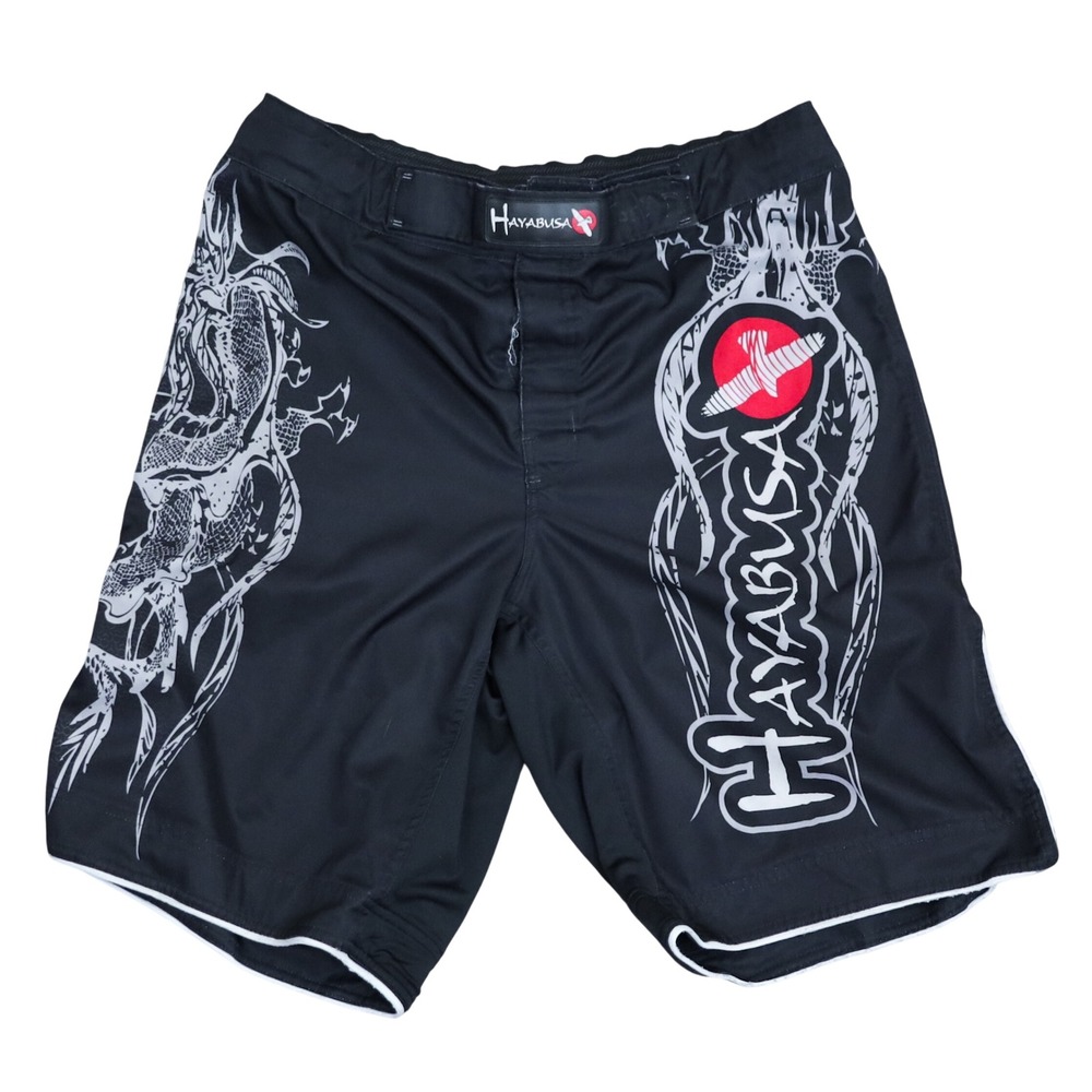 Hayabusa MMA Fight Shorts Mens 34 Black Dragon Graphic BJJ Muay Thai Y2K